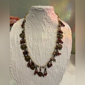 Charming Heart Pendant Necklace with Red and Gold Details